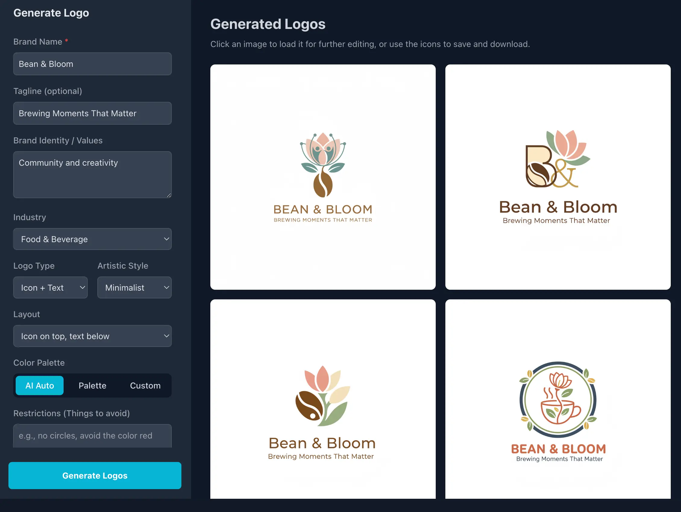 AI Logo Generator - Options