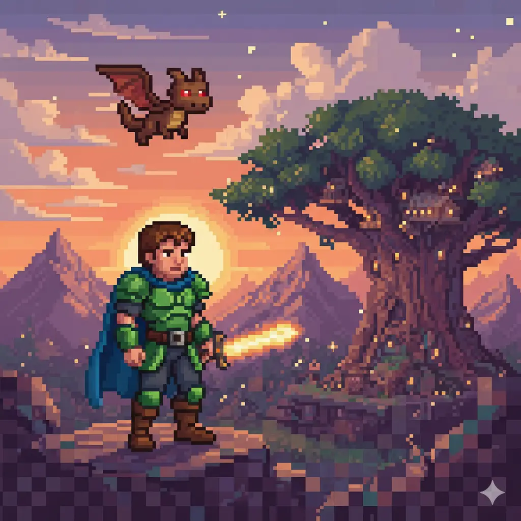 Pixel art AI generated retro scene with 8-bit style