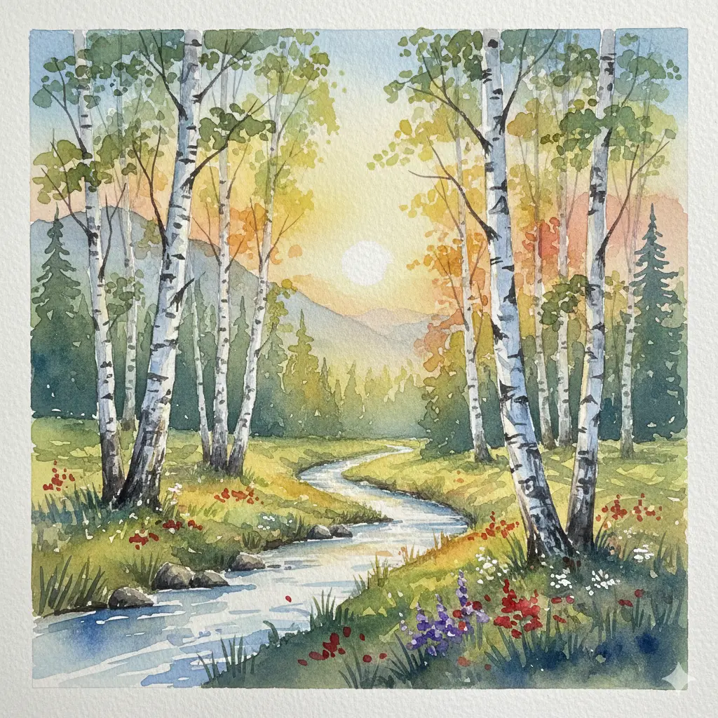 Watercolor AI painting of a landscape with artistic brush strokes