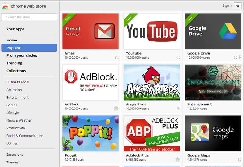 Chrome web store extensions