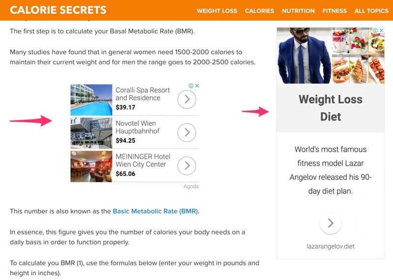 Adsense Ads on CalorieSecrets