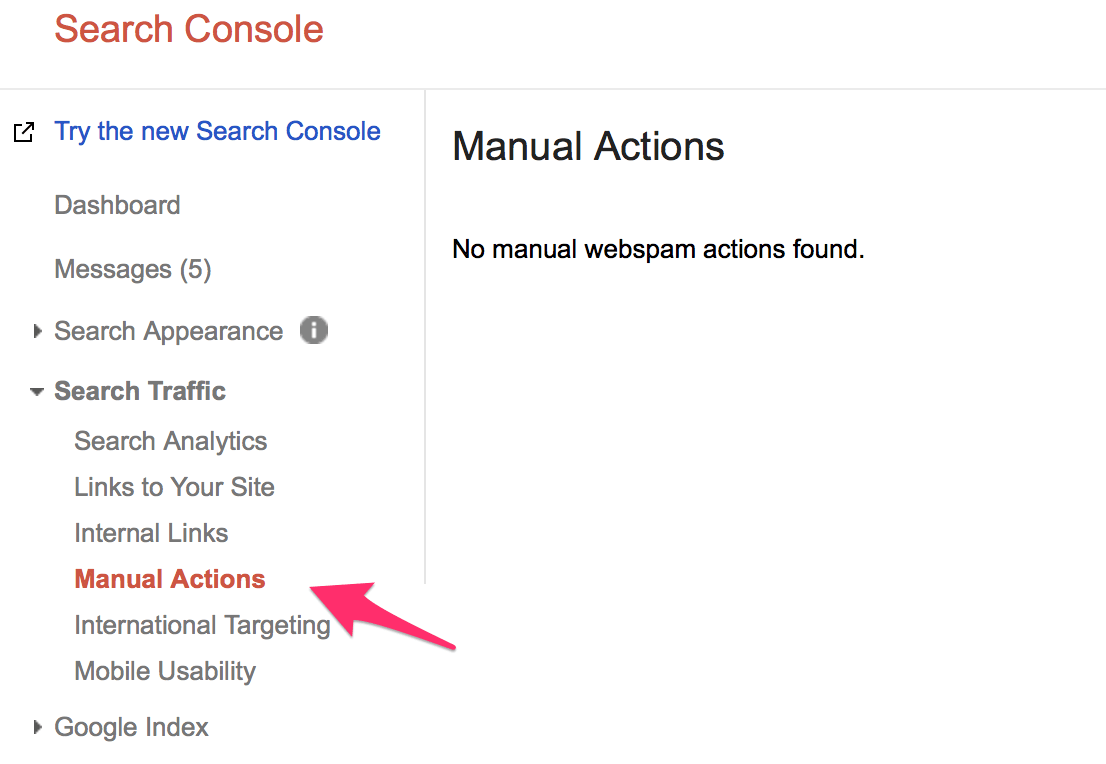 Manual Actions Report in Google Search Console