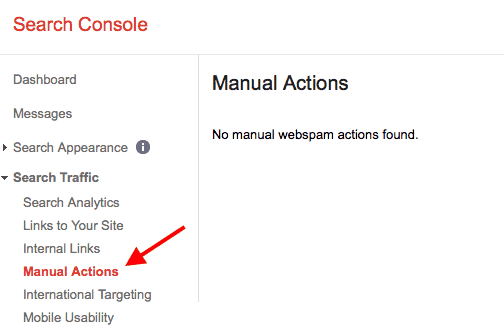 Manual Actions Report - Google Search Console