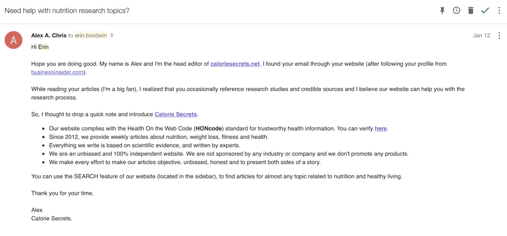 link building outreach example
