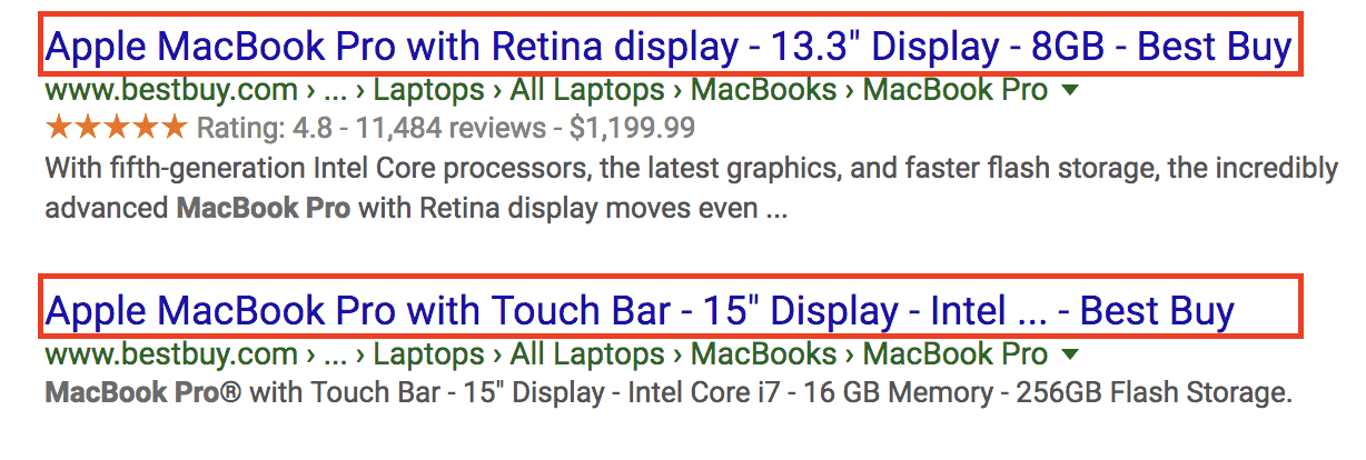 Product Titles in Google Search Results