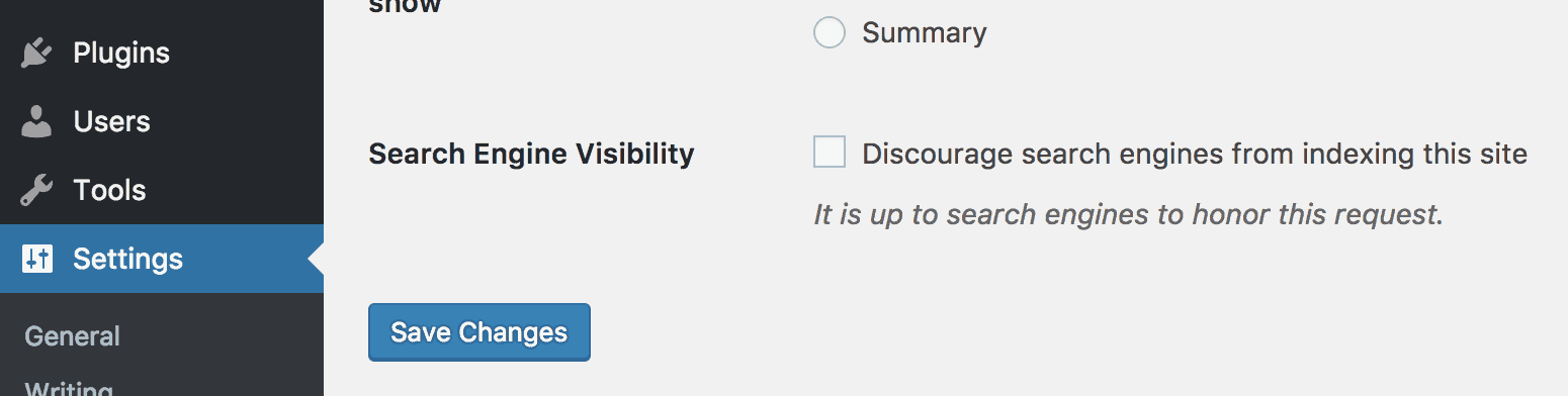 Search Engine Visibility Settings WordPress