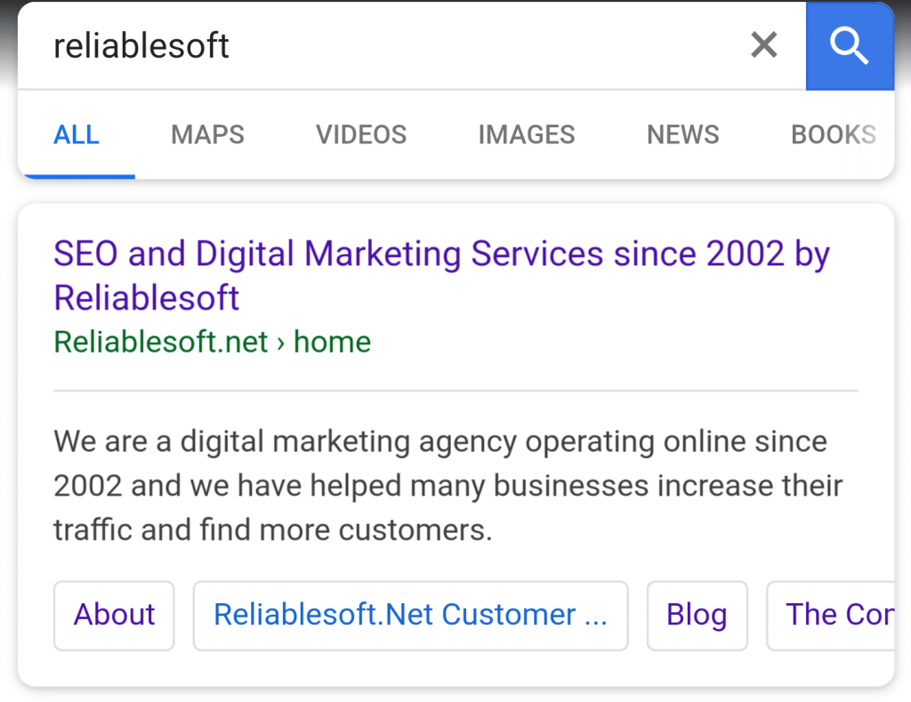 Example of Sitelinks in Google Mobile Results