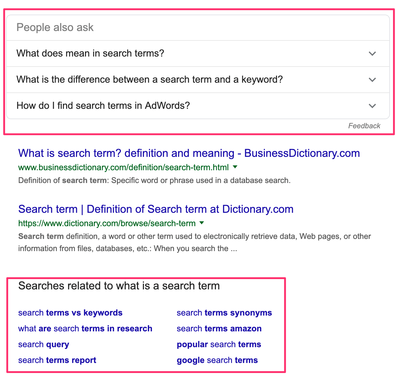 what are search terms with examples