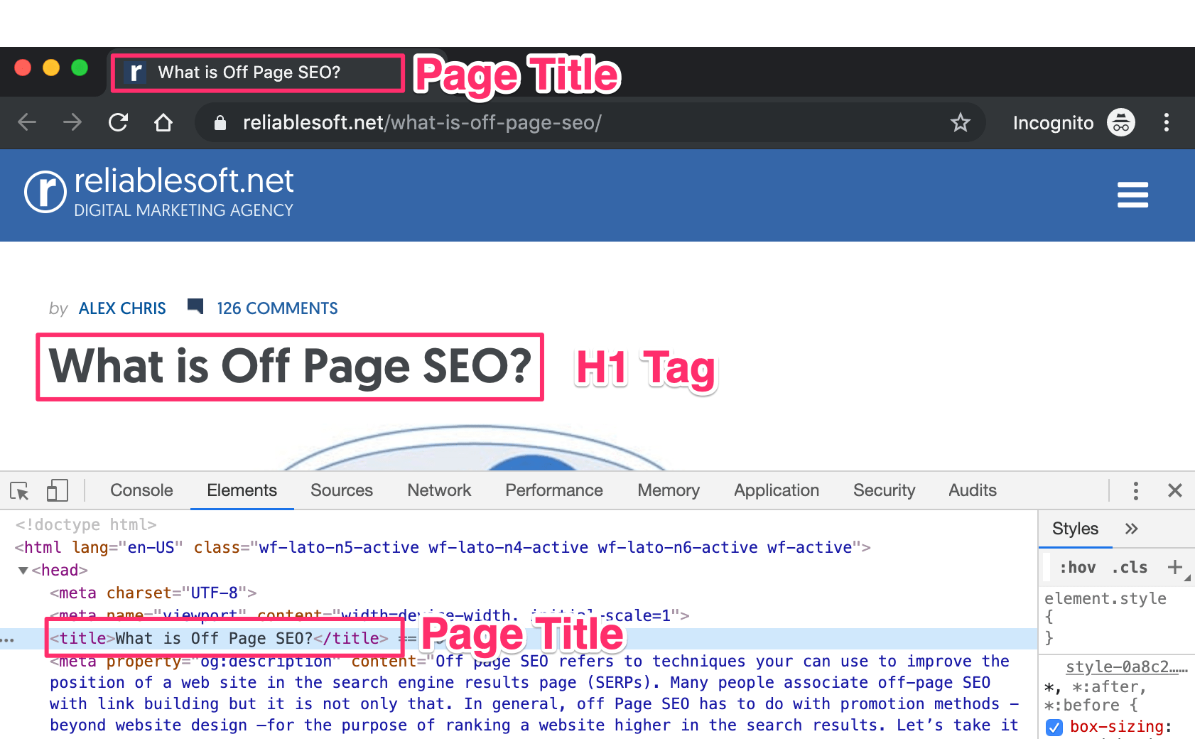 website vs article title