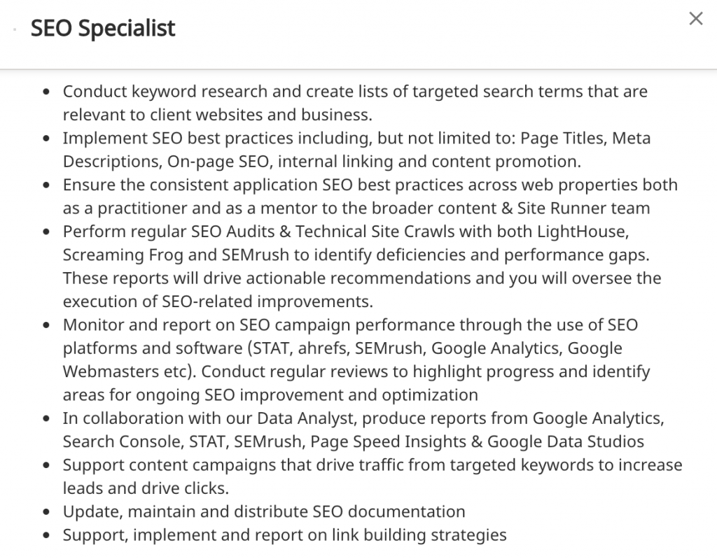 SEO Specialist Job Posting