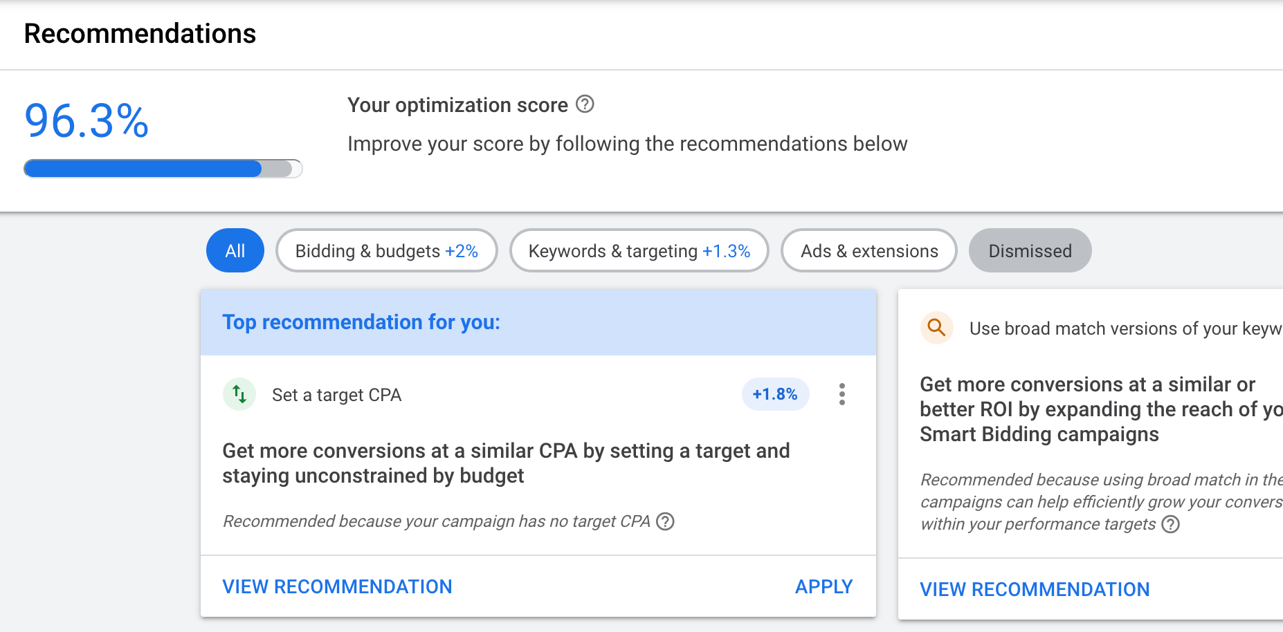Google Ads Recommendations Report