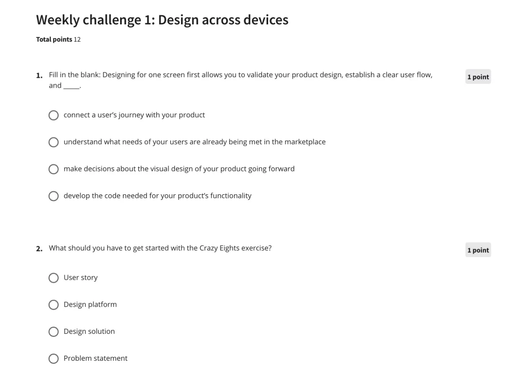Google UX Design Certificate Exam Questions.