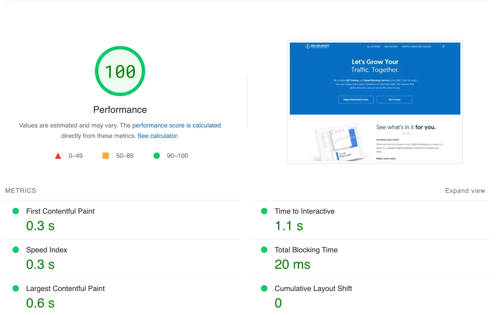 Pagespeed Insights Tool