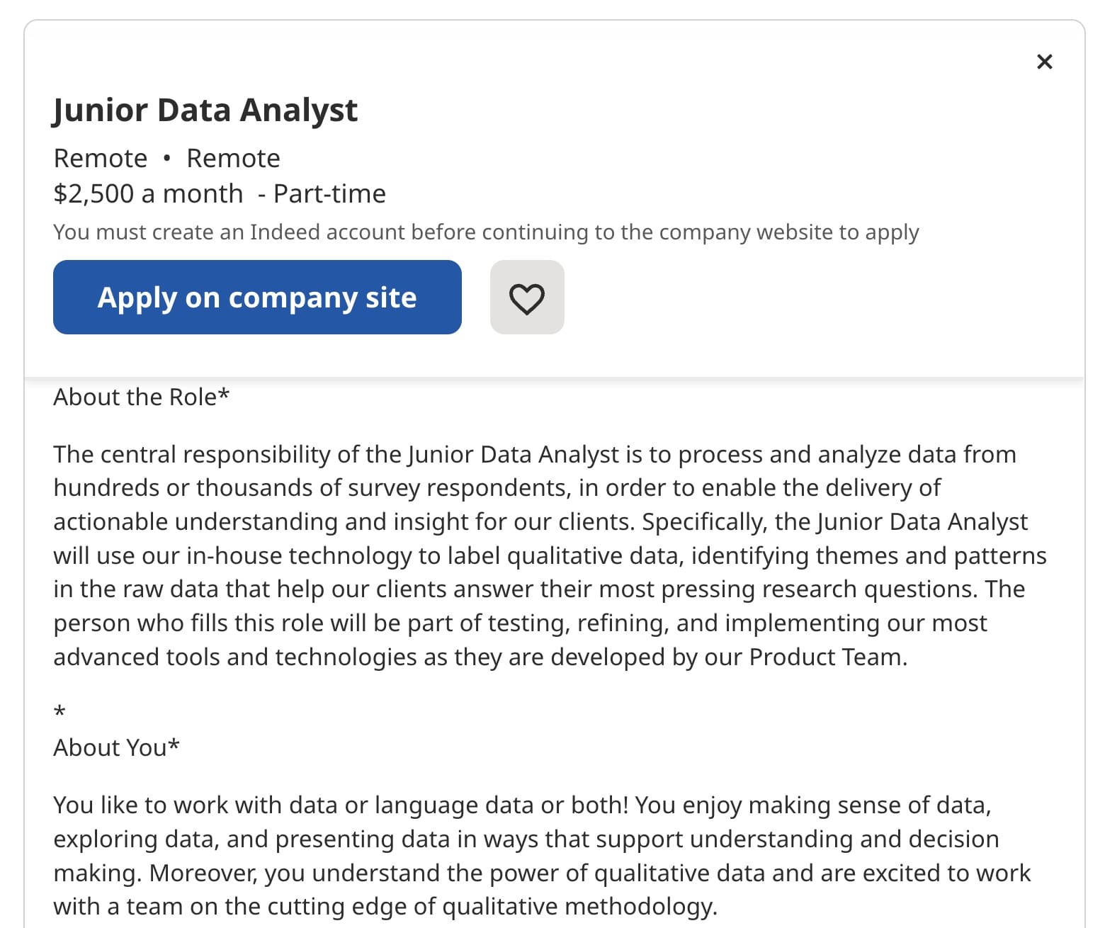 Data Analyst Sample Job Posting