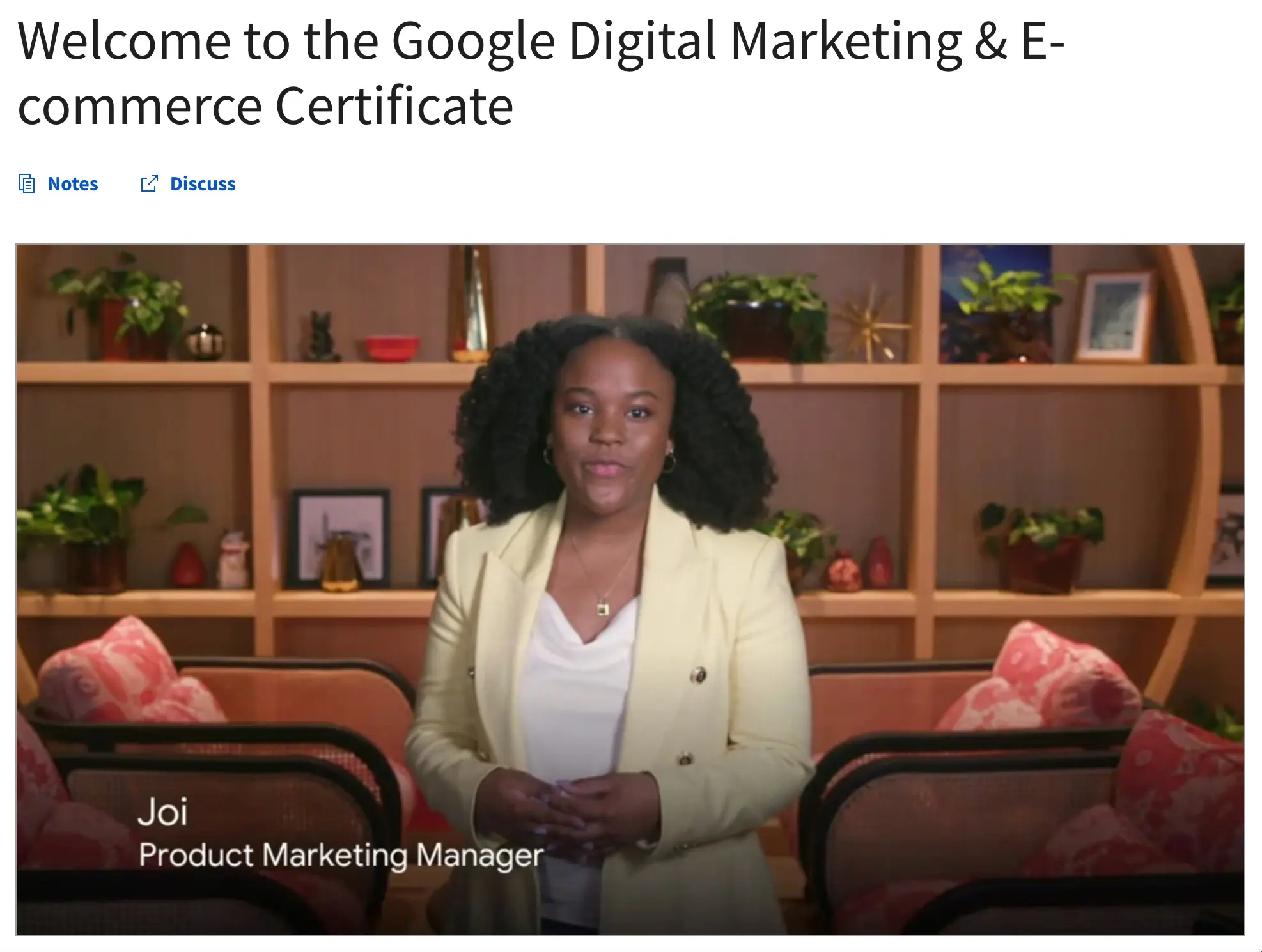 Google Digital Marketing & E-commerce Certificate Welcome Note