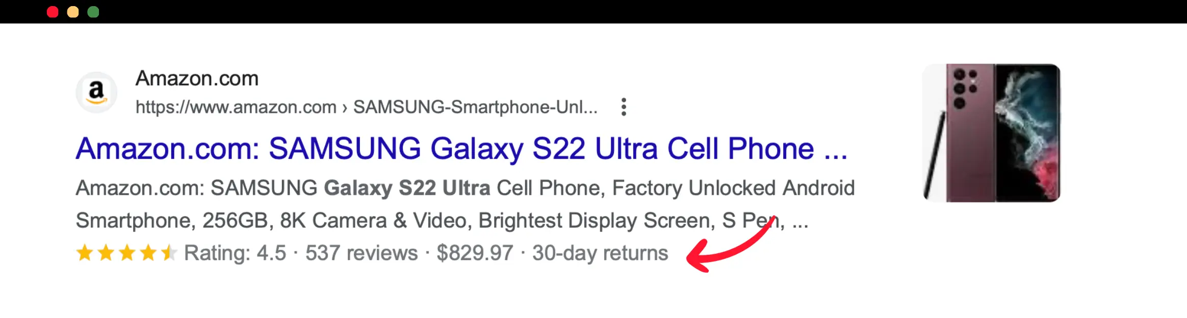 Example of Product Markup In SERPs.