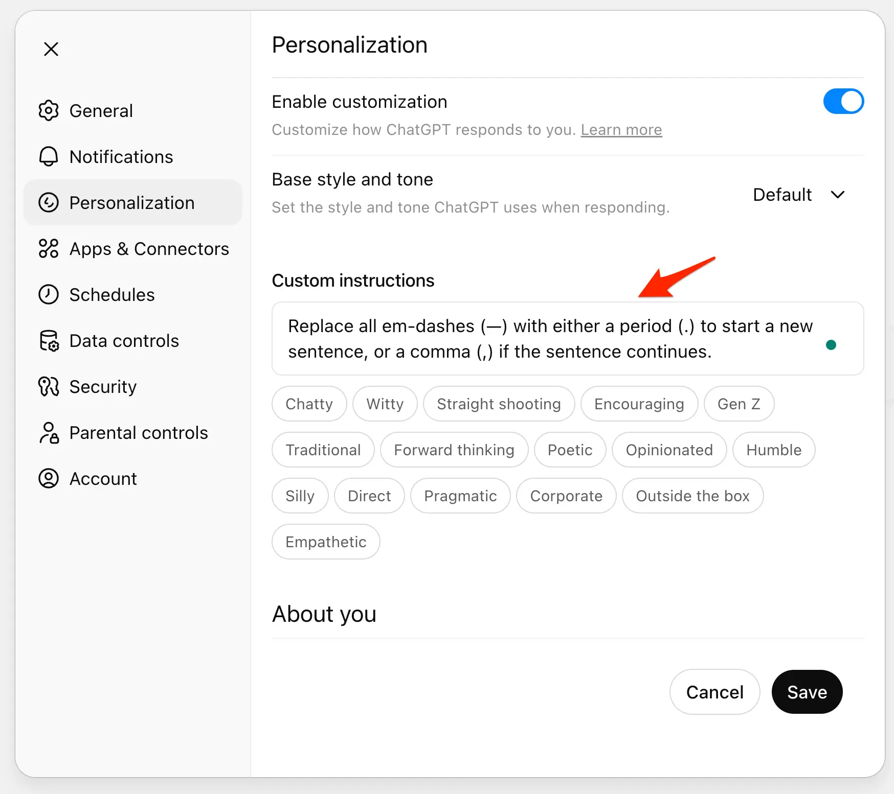 Remove Dashes in ChatGPT