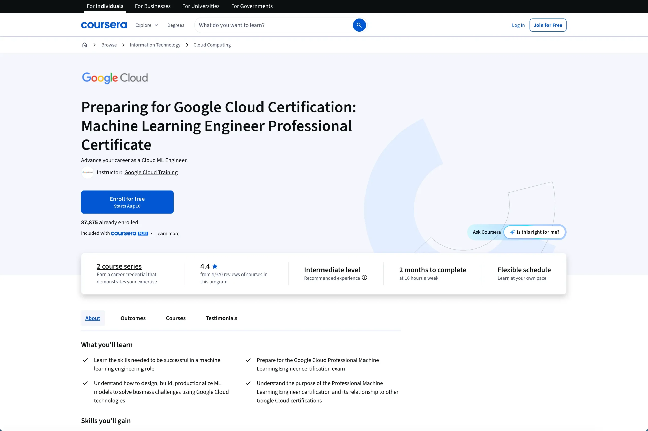 Google Cloud Certification: Machine Learning Engineer Professional Certificate