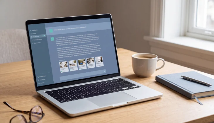 Laptop showing an AI assistant answer with cited sources