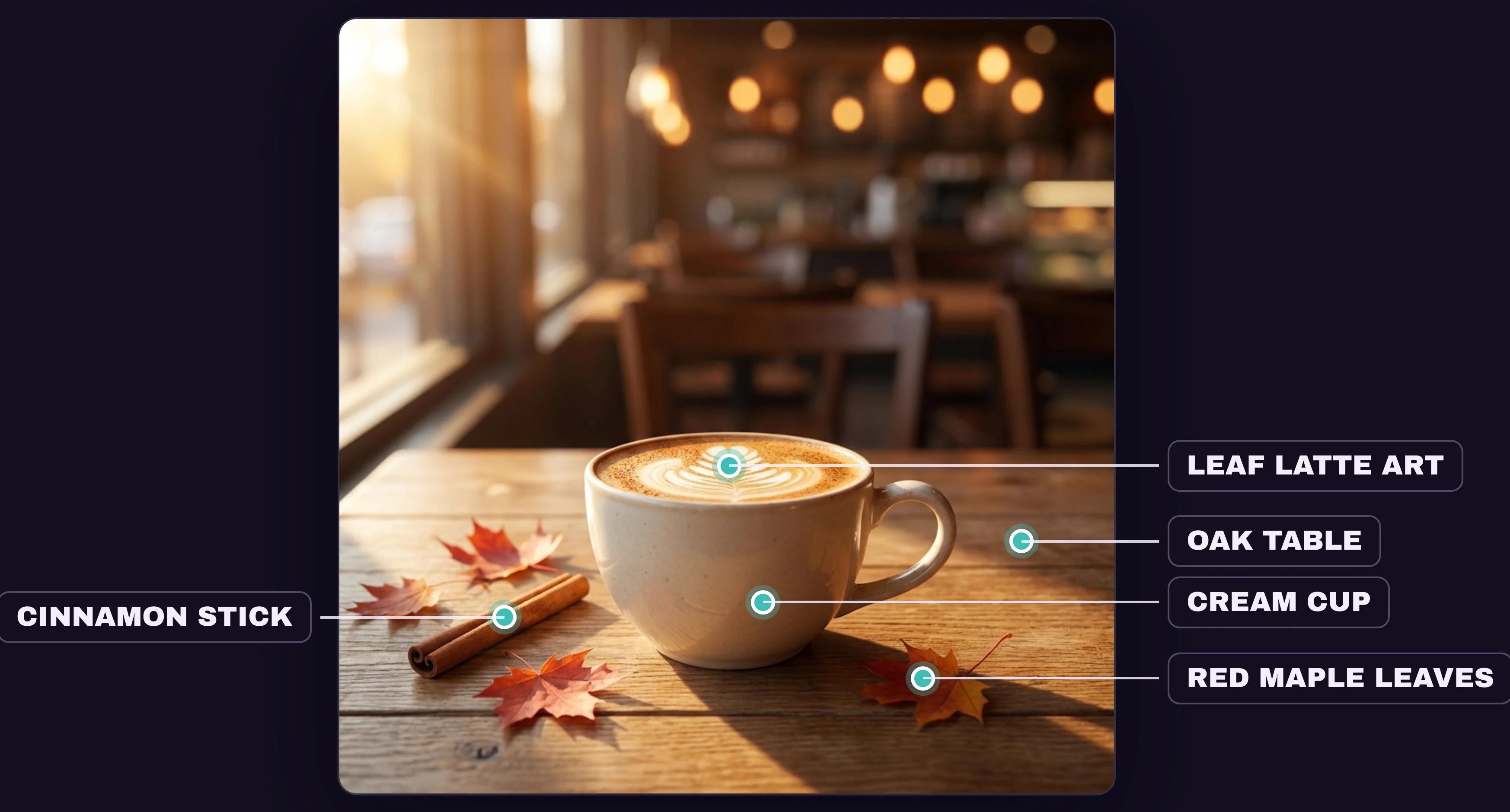Nano Banana Pro photo of a maple cinnamon latte with a cinnamon stick and maple leaves