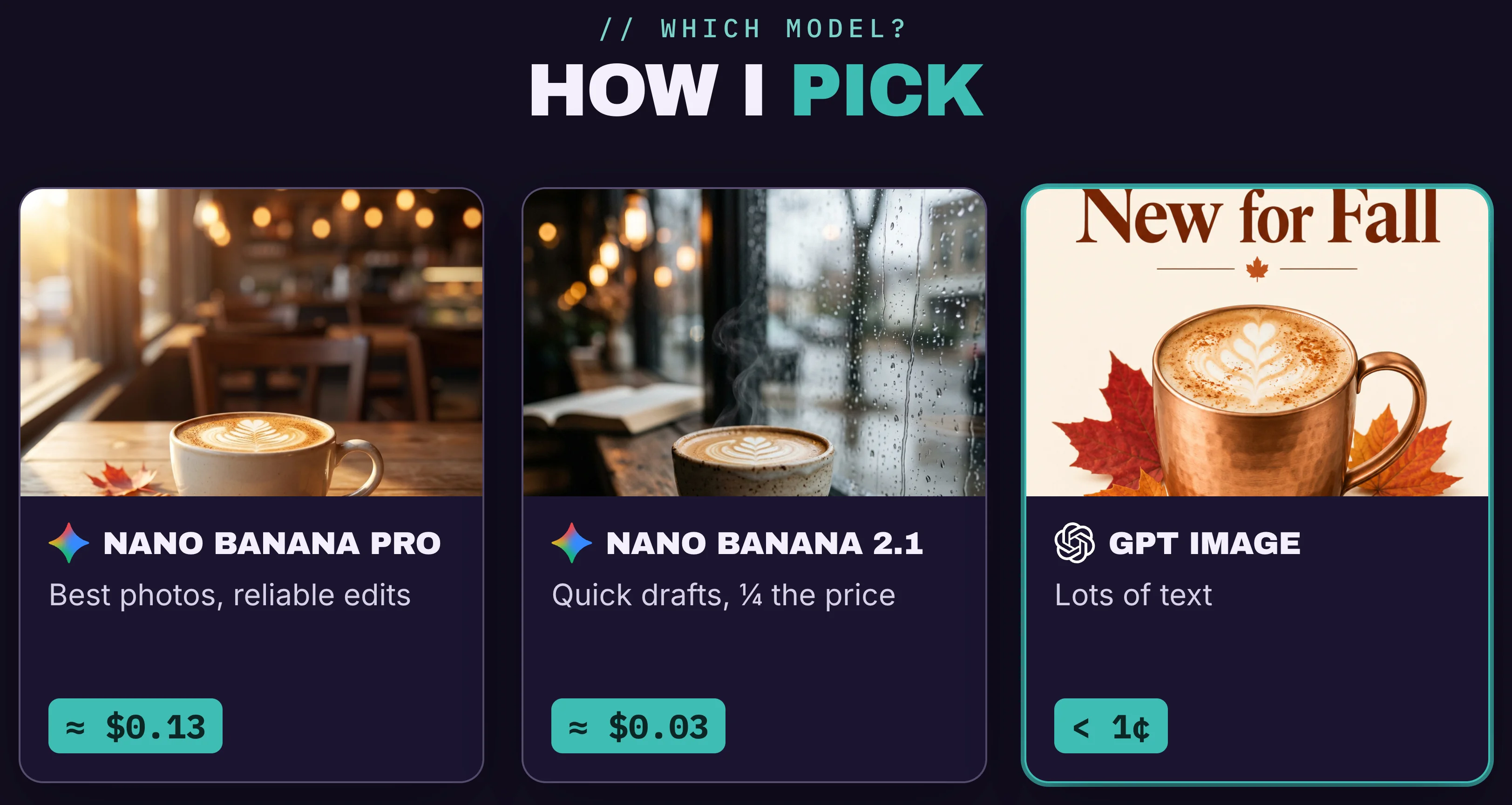 When to use Nano Banana Pro, Nano Banana 2.1 and GPT Image